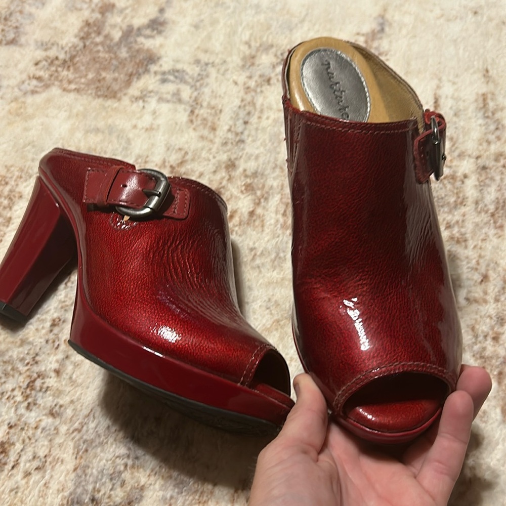 Red slip on heels, very comfortable, size 9.5